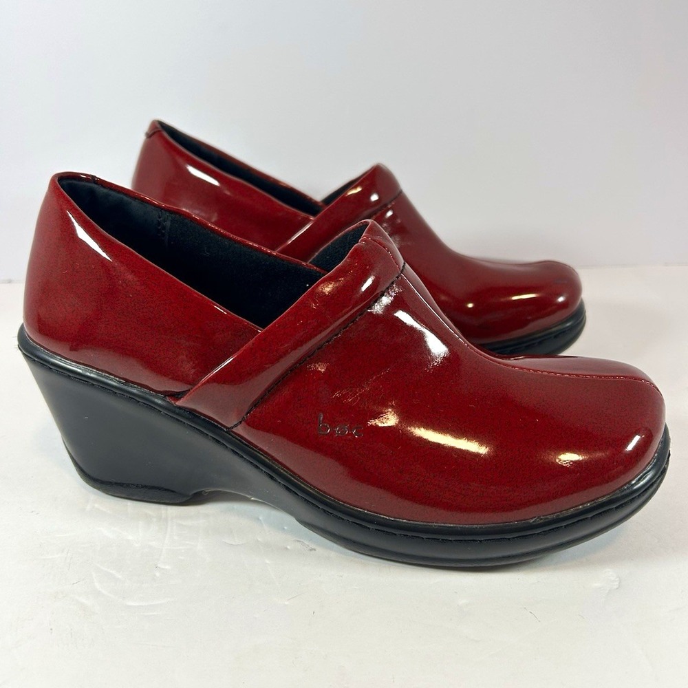 b.o.c. BC1598 Women Red/Black Patent Leather Comfort Slip-On Wedge 8 M